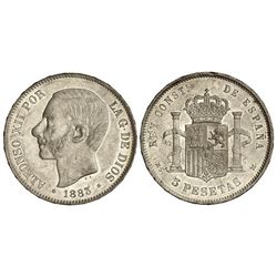 5 Pesetas. - 1883 (*18-83). - M.S.-M. - Brillo original. EBC+. - -