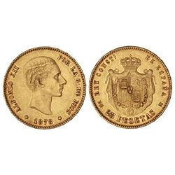 25 Pesetas. - 1878 (*18-78). - D.E.-M. - (Pequeños golpes en anverso). EBC. - -