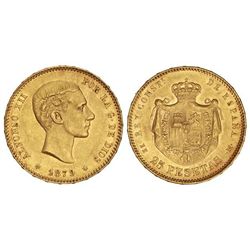 25 Pesetas. - 1879 (*18-79). - E.M.-M. - (Rayitas). EBC. - -