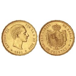 25 Pesetas. - 1880 (*18-80). - M.S.-M. - (Golpecitos en anverso). MBC+. - -