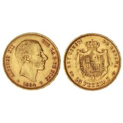 25 Pesetas. - 1884 (*18-84). - M.S.-M. - (Raya en reverso). MBC. - -