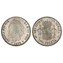 1 Peseta. - 1893 (*18-93). - P.G.-L. - Pátina y brillo originales. (Leves rayitas). EBC+. - -