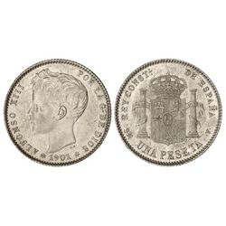 1 Peseta. - 1901 (*19-01). - S.M.-V. - Brillo original. EBC+. - -