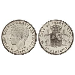 20 Centavos de Peso. - 1895. - PUERTO RICO. - P.G.-V. - (Pequeñas rayitas). EBC. - -