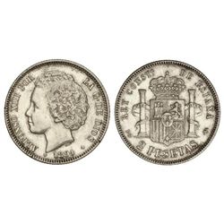 2 Pesetas. - 1894 (*18-94). - P.G.-V. - (Rayitas y golpecitos en gráfila). MBC+. - -