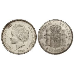 5 Pesetas. - 1893 (*18-93). - P.G.-L. - (Pequeños golpecitos y rayitas). EBC-. - -