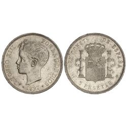 5 Pesetas. - 1897 (*18-97). - S.G.-V. - (Pequeños golpecitos en gráfila). EBC-/EBC. - -