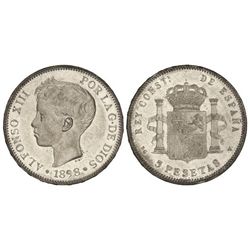 5 Pesetas. - 1898 (*18-98). - S.G.-V. - Brillo original. (Pequeñas rayitas). EBC+. - -