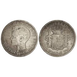 1 Peso. - 1895. - PUERTO RICO. - P.G.-V. - Pátina. (Golpes). MBC-/BC+. - -