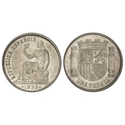 1 Peseta. - 1933 (*3-4). - Reverso girado 75% (Cifra en primera estrella floja). EBC+. - -