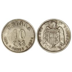 10 Céntimos. - (1939). - BURGOS. - III AÑO TRIUNFAL. - 6,30 grs. Prueba en plata no adoptada. Estas