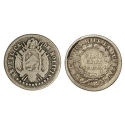 5 Centavos. - 1872. - F.E. - Según Krause sólo tres conocidos. RARÍSIMA. KM-156.2. BC+/MBC-. - -