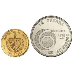 Lote 2 monedas 20 y 100 Pesos. - 1979. - AR y AU. Cumbre de las Naciones No Alineadas. Tirada: 2.000