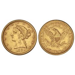 5 Dólares. - 1881. - AU. Coronet head. (Levísimos golpecitos). KM-101. EBC. - -