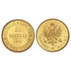 20 Markkaa. - 1879-S. - NICOLÁS II. - AU. KM-9.2. EBC-. - -