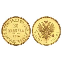 20 Markkaa. - 1913-S. - NICOLÁS II. - AU. KM-9.2. EBC. - -