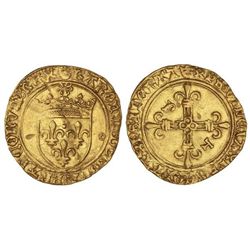 Ecu d´or au Soleil. - CARLOS VIII (1483-1498). - POTIERS. - Anv.: (símbolo)KAROLVS:DEI:GRA:FRANCORVM