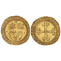Ecu d´or au Soleil. - CARLOS VIII (1483-1498). - TOULOUSE. - Anv.: (símbolo)KAROLVS:DEI:GRACIA:FRANC
