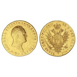 25 Zlotych -. 1817-IB. - ALEJANDRO I DE RUSIA. - VARSOVIA. - AU. Reino de Polonia. Busto grande. RAR