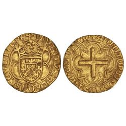 Cruzado. - ALFONSO V (1438-1481). - LISBOA. - Anv.: CRVZATVS:ALFONSI:QVINTI:RE. Rev.: ADIUTORIUM:N