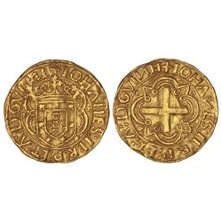 Cruzado. - JUAN II (1481-1495). - LISBOA. - Anv.: IOHAES:II:R:ET:A:D:GVIE. Escudetes verticales.