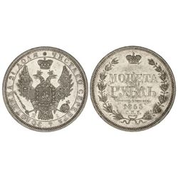 1 Rublo. - 1855-C -. SAN PETERSBURGO. - AR. (Rayitas en campo y golpecitos en canto). Ensayador: .