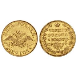 5 Rublos. - 1829-C -. NICOLÁS I. - SAN PETERSBURGO. - AU. Ensayador: . C-174. MBC+. - -