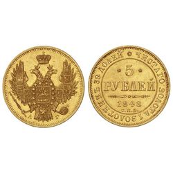 5 Rublos. - 1848-C -. NICOLÁS I. - SAN PETERSBURGO. - AU. Ensayador: . C-175.3. EBC-. - -