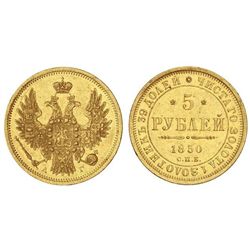 5 Rublos. - 1850-C -. NICOLÁS I. - SAN PETERSBURGO. - AU. (Rayitas). Ensayador: . C-175.3. EBC-. -