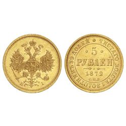5 Rublos. - 1872 CPb HI. - ALEJANDRO II. - SAN PETERSBURGO. - AU. (Pequeñas rayitas). Ensayador: .