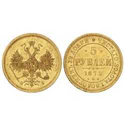 5 Rublos. - 1872-C -. ALEJANDRO II. - SAN PETERSBURGO. - AU. (Pequeñas rayitas en anverso). Ensayado