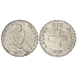 5 Francos. - 1939-B. - BERNA. - AR. 600 aniversario de la batalla de Laupen. Km-42. SC. - -