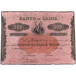 500 Reales de Vellón. - (25 Julio 1847) S/F. - BANCO DE CÁDIZ. - III Emisión. Ed-A76. EBC-. - -