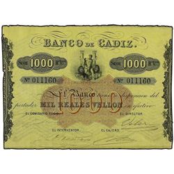 1.000 Reales de Vellón. - (25 Julio 1847) S/F. - BANCO DE CÁDIZ. - III Emisión. Ed-A77. EBC+. - -
