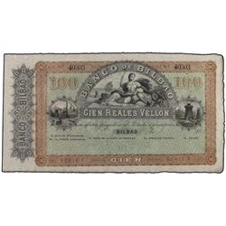 Lote 3 billetes 100 Reales de Vellón. - (21 Agosto 1857). - BANCO DE BILBAO. - Trío correlativo. Uno