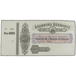Pagaré de 4.000 Reales de Vellón. - 18_. - ARAMBURU HERMANOS. CÁDIZ. - Matriz a izquierda. SC-. - -