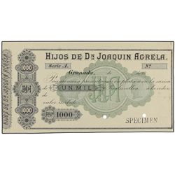 Pagaré de 1.000 Reales de Vellón. - 18_. - HIJOS DE DON JOAQUÍN AGRELA. GRANADA. - SPECIMEN. Dos tal