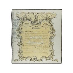 Lote 3 acciones 2.000 Reales de Vellón. - 14 Febrero 1857. - BANCO DE SEVILLA. - Con endosos. BONITA