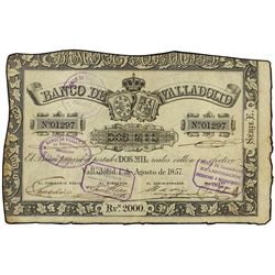 2.000 Reales de Vellón. - 1 Agosto 1857. - BANCO DE VALLADOLID. - Ed-A126. MBC+. - -