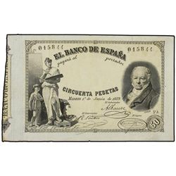 50 Pesetas. - 1 Junio 1889. - Goya. (Firma manuscrita en tinta en reverso). RARO ASÍ. Ed-B82 mismo e
