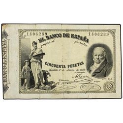 50 Pesetas. - 1 Junio 1889. - Goya. (Restauraciones). Ed-B82. MBC-. - -