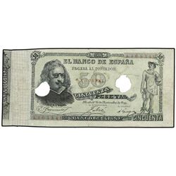 50  Pesetas. - 25 Noviembre 1899. - Quevedo. FALSO DE ÉPOCA. Serie A. Dos taladros. Ed-B91f. MBC-. -