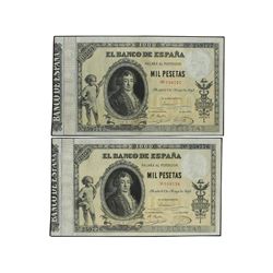 Lote 2 billetes 1.000 Pesetas. - 1 Mayo 1895. - Conde de Cabarrús. Pareja correlativa. Apresto origi