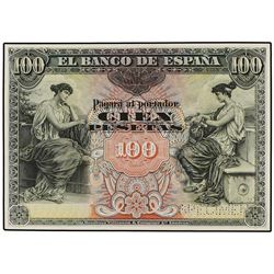 Prueba de color de anverso 100 Pesetas. - (30 Junio 1906). - Color amarillo, naranja y verde. SPECIM