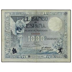 1.000 Pesetas. - 10 Mayo 1907. - Ángel. Sello en seco: GOBIERNO PROVISIONAL DE LA REPÚBLICA. (Restau