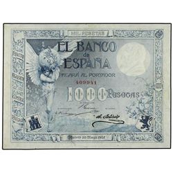 1.000 Pesetas. - 10 Mayo 1907. - Ángel. (Pequeñas reparacionese en pliegue central). Ed-B101. MBC+.