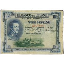 100  Pesetas. - 1 Julio 1925. - Felipe II. Serie A. Sellos en seco: ARRIBA ESPAÑA. 1936 y ESTADO ESP