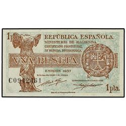 1 Peseta. - Emisión 1937. - Serie C. (Leves arrugas). RARO. Ed-C43a; LB-177a, mismo ejemplar. SC. -