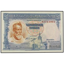 25 Pesetas. - 31 Agosto 1936. - Sorolla. Serie A. Ed-C18a. SC. - -