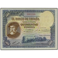 500 Pesetas. - 7 Enero 1935. - Hernán Cortés. (Leves arruguitas). Ed-C16. SC-. - -